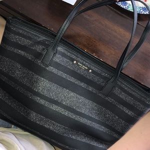 Black and silver sparkled kate spade shoulder bag